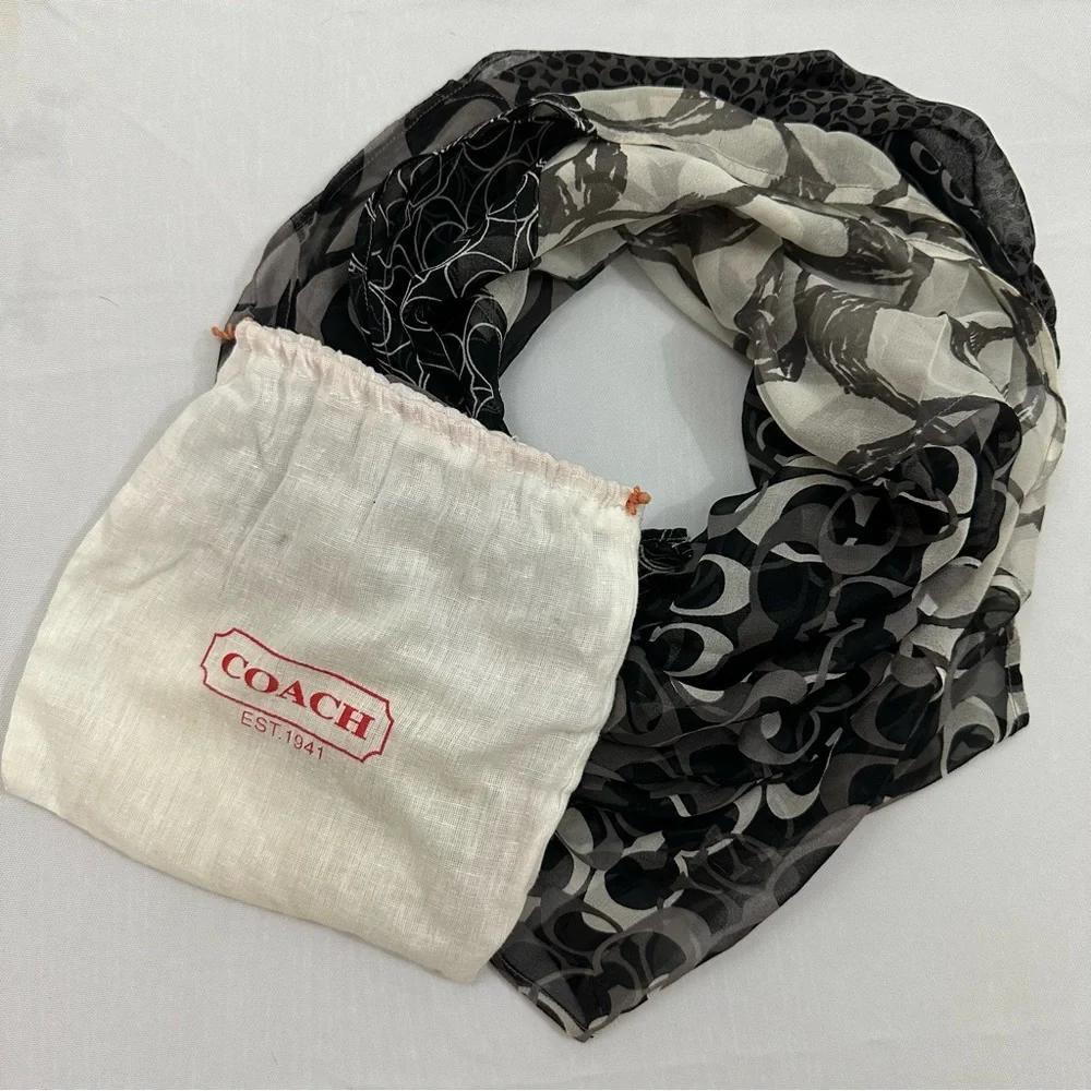 Coach square silk black and white bandana scarf